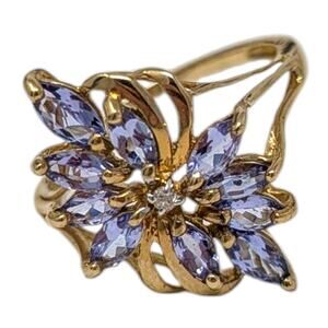 STS 14K Yellow Gold Tanzanite & Diamond Floral Ring – Size 9, 2.93g
